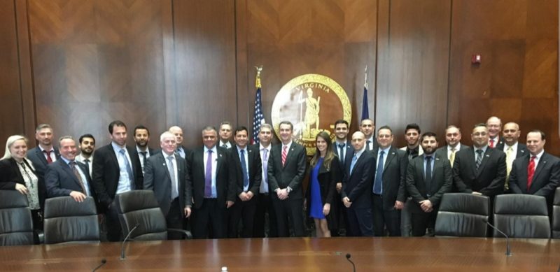 Governor Ralph Northam met the delegation of 16 Israeli companies in his office after having met with the Israeli Ministry of Defense in Tel Aviv in November.